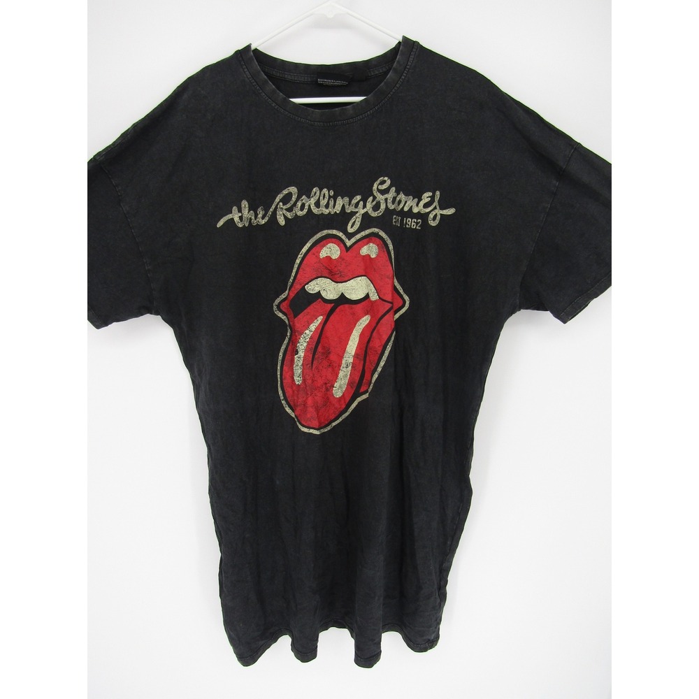 Rolling Stones Graphic T-Shirt Women Large Black Distressed Tongue Logo Tee